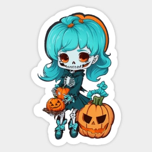 Halloween Skeleton Kawaii Girl Sticker